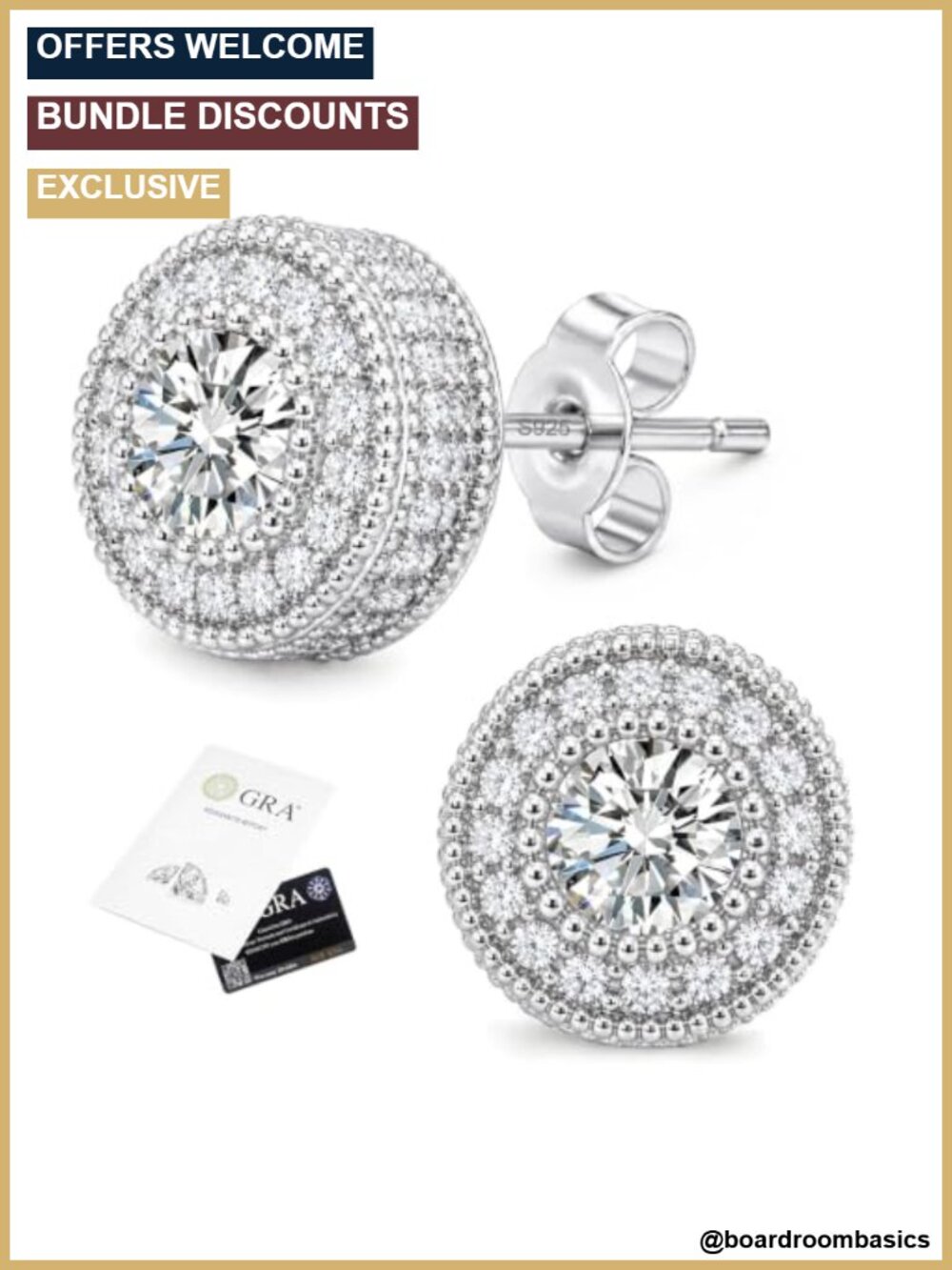Moissanite Halo Stud Earrings 925 Sterling Silver Push Back